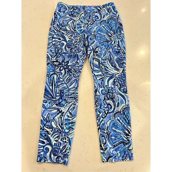 Lilly Pulitzer iris blue Zanzibar Zoo Kelly cropped ankle pants size 10 - Picture 2 of 8